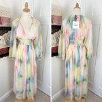 Massimo Dutti Studio Balloon Sleeve V-Neck Watercolor Maxi Dress Size XS NWT Photo 5