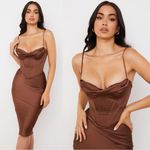 House Of CB • Myrna Chocolate Satin Corset Slip Dress brown bustier boned bodice Photo 3