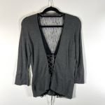 margaret o'leary Sz M grey cashmere & silk blend 3/4 sleeve Henley sweater Lace Photo 5