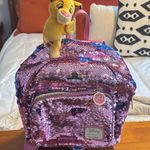 Disney Loungelfy Make it Blue Blue, Pinn Sequin Backpack with Simba Plush Photo 0