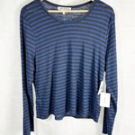 Good American  100% Linen Stripe Long Sleeve Top Blue Black size 2XL 5 Photo 0