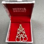 Rhinestone Christmas‎ Tree Brooch Fun Pattern Gift Box 2.5” tall x 1.5” wide Gold Photo 5