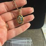 Vintage Black Lucite Real Gold Flake Round Drop Dangle Necklace Photo 3