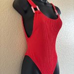 Aerie Crinkle Birthday Scoop Cheekiest One Piece Swimsuit XS Red Shimmer NWT Photo 3