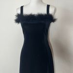 90s Vintage Velvet Feather Dress Black Size M Photo 1