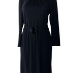 Vintage 70s Black High Neck Long Sleeve Belted Dress Pellini Von Bramlett USA Size 8 Photo 1