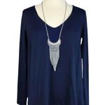 Susana Monaco  Jersey Blouse Long Sleeve V-Neck Top Midnight (Blue) Tunic XS NWT Photo 0
