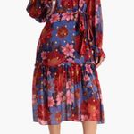 Farm Rio  Garden Navy Blue Red Pink Floral Midi Dress no belt Size M Photo 0