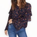 Madewell Tiered Ruffle-Sleeve Top in Climbing Vine Navy Floral size Small Photo 0