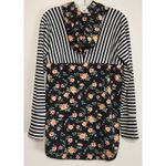 LuLaRoe  Amber Floral Hoodie Black White Striped Raglan Sleeves Medium Photo 1