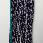 H&M [] Navy Blue Floral Print Side Stripe Wide Leg High Rise Trouser Pants Sz 16 Photo 0