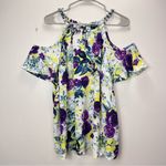 Torrid Purple Yellow Floral Chain Link Georgette Cold Shoulder Top 2X Photo 5