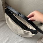ZARA  linen off white ecru & black trim contrast oval crescent shoulder bag purse Photo 7