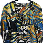 Alberto Makali  Safari Tribal Animal Print Kimono Blouse Swim Coverup Size M Photo 2