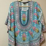 Tolani Collection Blue Floral Swimsuit Coverup Womens M Boho Tunic Pullover Photo 2