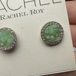 Rachel Roy  Green With Clear Rhinestone Gold Tone Round Stud Pierced Earrings Photo 3