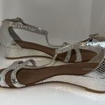 Dune London Silver T-Strap Leather Wedge Sandals w Snake Print Women’s 11 Photo 4