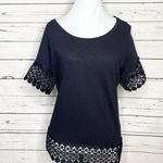 a.n.a Black Crochet Lace Trim T-Shirt Top Size Large Boho Casual Photo 0
