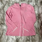 Ralph Lauren Lauren Womens Sz L Pink Hooded Drawstring Zip Up Jacket White Trim Photo 1