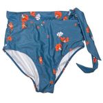 DOKOTOO Floral High Waist Swimsuit Bottom Womens Size Large Side Tie Blue Orange Photo 0
