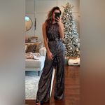 Anthropologie Maeve by  Disco Halter Wide Leg Metallic‎ Striped Jumpsuit Size 8 Photo 7