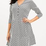 The Loft NWT Jacquard Button Flounce Swing Mini Dress Black White Size Medium Photo 0