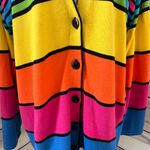 Vintage Rainbow Colorful Striped Button Front Oversized Cardigan Sweater Multi Photo 2