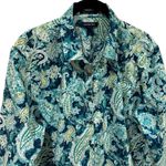 Lands' End  No Iron Supima Blue and Green Paisley Print Comfort Button up Size 16 Photo 2