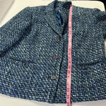 JM Collection Tweed blazer wool blend blue blazer shoulder pads buttons front pockets washable Photo 3