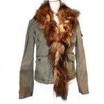 BCBGMAXAZRIA  women’s cargo jean jacket with fox fur Photo 1