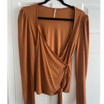 Free People Womens Medium Copper Brown Faux Wrap Top Penny Mesa Combo Long Sleev Photo 0