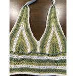 Women’s Hollister Crochet Plunge Halter Crop Top, Green And White Striped Size M Photo 8
