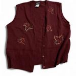 Southern Lady Vest Womens XL Burgundy leaf Applique vintage embroidered Red Photo 0