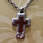 NWT Forever Faithful hammered metal rhinestone Cross necklace new Brown Photo 1