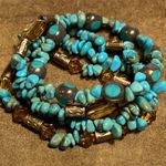 TURQUOISE authentic handmade bracelets stretchy stackable golden accents Blue Photo 2
