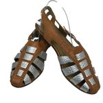 Latigo  Silver Leather Fisherman Sandals Sz 6.5‎ Buckle Strappy Boho Flat Coastal Photo 0