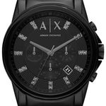 Armani Exchange All Black AX Chronograph Watch with Rhinestone Design and Box Photo 9