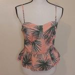 A New Day Size Medium Pink Green Palm Cropped Peplum Summer Beach Vacation Top Photo 11