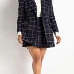 Eloquii Long Strong Shoulder Blazer Navy Plaid Size 14 Photo 2