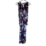 Eliza J  Print Tie Waist Wide Leg Jumpsuit 4 Floral‎ Purple Burgundy High Neck Photo 6