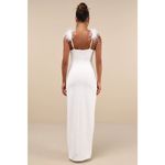Lulus  Dramatic Promise White Feather Strap Ruched Column Maxi Dress Classy XS Photo 1