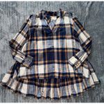 Free People Tunic Top Boho Plaid Hi Low Ruffle Hem V Neck Shirt Size M Photo 0