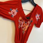 Boston Proper Red Embroidered Off Shoulder Wide Leg Jumpsuit Photo 5