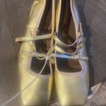 Mansur Gavriel Lambskin Square Toe Mary Jane Flats in Gold Sz 41 Photo 3