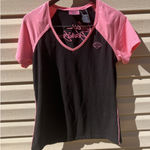 Harley‎ Davidson Women's Black Pink Stitching V Neck Short Sleeve Shirt Large Photo 0