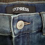 EXPRESS ankle legging high rise denim with red and navy stripe and rips on knees Photo 6