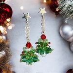 Exquisite Christmas Tree Faux‎ Crystal Decor Dangle Earrings Cute Cartoon Style Green Photo 5