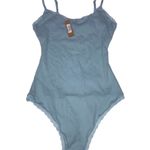 SKIMS Retired NWT Size Large Pointelle thong bodysuit top sky blue LOGO Photo 0