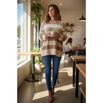 Striped Sweater S Long Sleeve Beige Brown Cream Earthy Neutral Country Cowgirl Tan Size 4 Photo 7