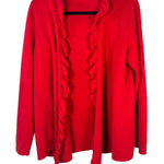 Jones New York 100% Cashmere Red Ruffle Open Cardigan Size XL Photo 0